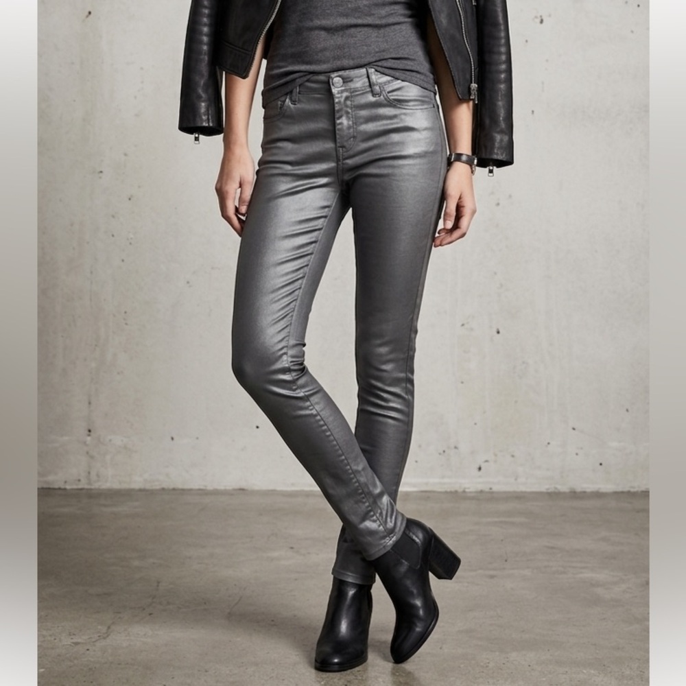 Bianco Jeans Coated Pants Skinny Charcoal Stretchy sz 27‎